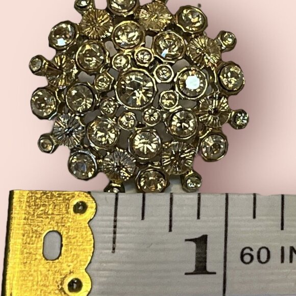 Vintage Signed Givenchy Yellow Rhinestone Earrings Starburst Round Pierced - Picture 7 of 7